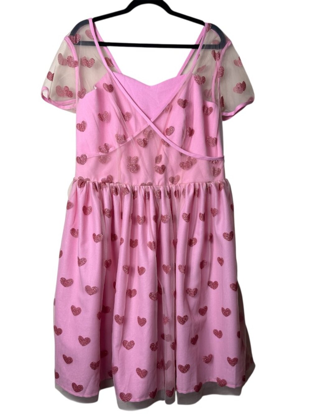 Magnolia Place Pink Glitter Heart Mesh Swing Dress Size 3X Knee Length Fairy